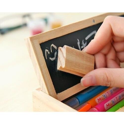 Stationery Box With Blackboard Creative Writable Multifunctional Stationery Box Pencil Bag Lovely Student Wooden Pencil Box
