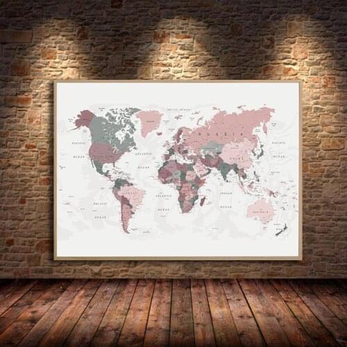 World Map Posters Prints Pink Colors Wall Art Canvas Painting Big Size Wall Pictures For Living Room Home Decor Cuadros Unframed