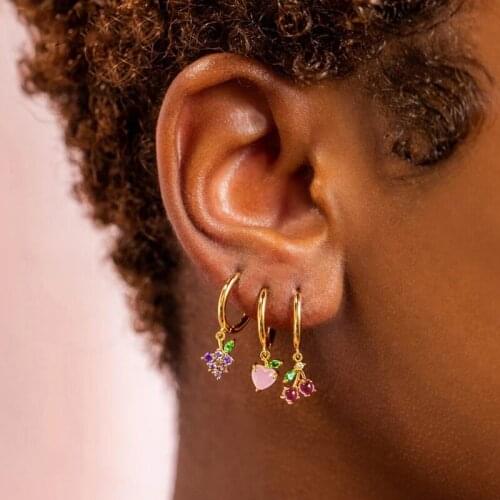 Summer new fashion delicious fruit grape apple strawberry cherry colorful charm small hoop earring for lovely cute girls women