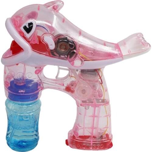 Flashing Light Kid Transparent Dolphin Bubble Machine Swimming Bath Toys Children Birthday Gift Bubbles Maker Gun Summer Outdoor