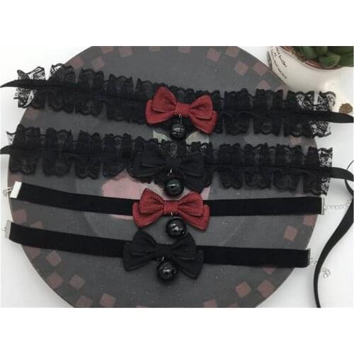 Cute Harajuku Girl Handmade Lace Up Bell Choker Bell Hanging Jingle Collar Kawaii Lolita Bow Choker necklace B769