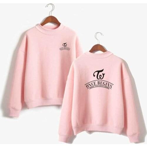 Fashion Turtleneck Pink Hoodies Sweatshirt Women Casual Pullover Loose Fleece Tracksuit Twice Heart Shaker Sweatshirts for Girls