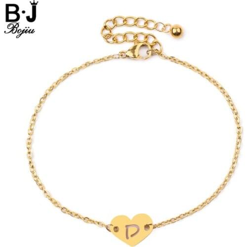 Fashion English Alphabet 26 Initial Letter Charm Bracelets Women Golden Stainless Steel Love Heart Custom Chain Bracelets BC365