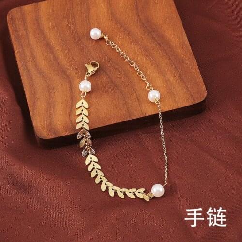 Fashion Jewelry titanium steel Bracelets, Rose titanium steel wheat ear pearl leaf bracelet