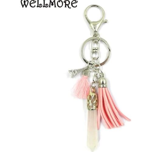 WELLMORE 2017 Eiffel Tower,Natural stone, tassel, alloy Key Chain For Women Girl Bag Keychain