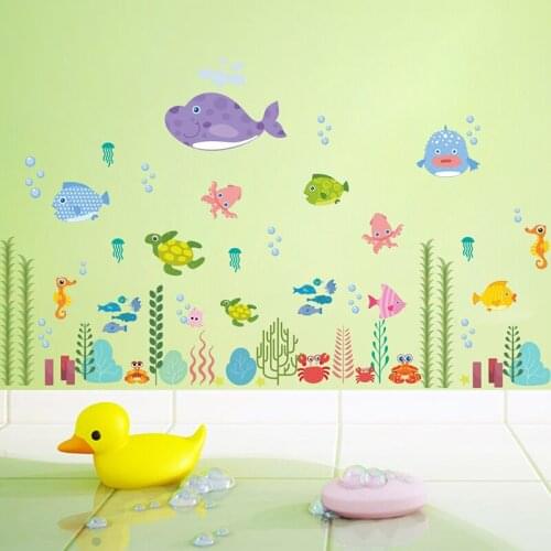 Cartoon Underwater Fish Hippocampi Bubble Wall Stickers For Kids Rooms Nursery Bathroom Children Room Home Decor Wall Decals