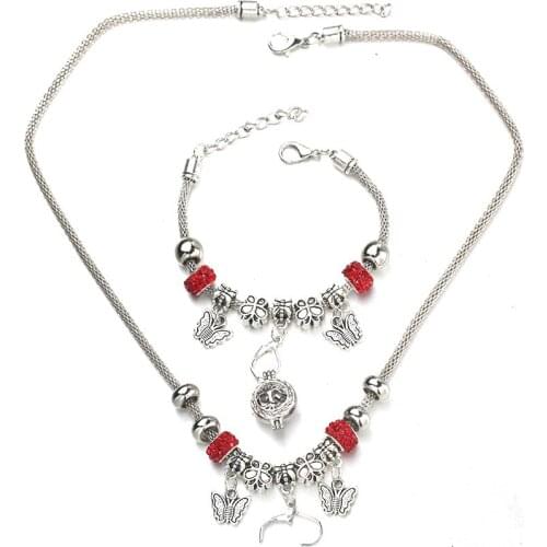 Butterfly Necklace Bracelet Set Fine Zircon Bead Hollow Chain Beaded Bracelet With Hook DIY Making Pendant Jewelry