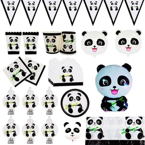 Cartoon Panda Disposable Tableware Set Plate Napkin Cup Blowout Baby Shower Kids Favor Gifts Birthday Party Decorations Supplies