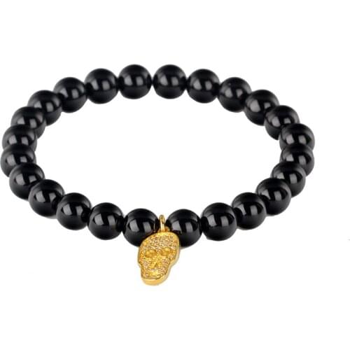 New Design Bracelet Ladies Men Bracelet Accessories Black Onyx Stone With Hang Out Skull Charm Jewelry Friendship Bracelet