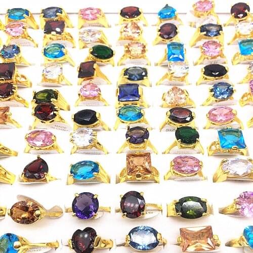 Wholesale 50pcs Women Rings Metal Golden Silver Color Fashion Zircon Stone Fashion Ring Brand New Wedding Bands