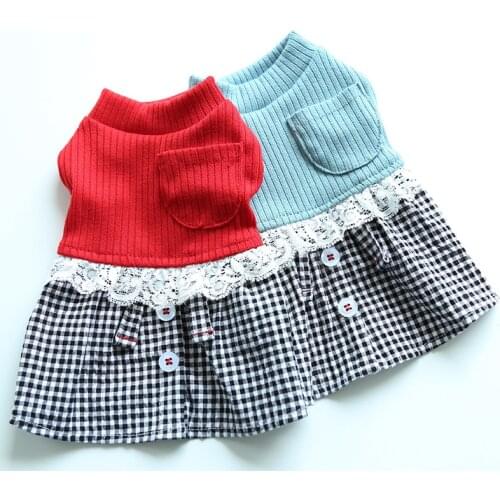 Princess Dog Cat Dress Coat Plaid Design Pet Puppy Skirt Spring/Summer Clothes Outfit 5 Sizes 2 Colours