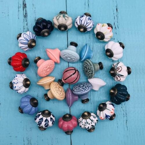 Multicolor Decorative Floral Cabinet Knobs - 1 Pcs Solid Ceramic Door Handle Blue Pottery Flower Handmade Home Decor Hardware
