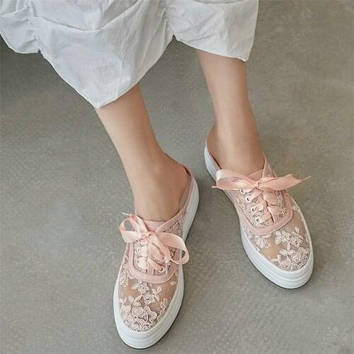 Platform Creepers Women Breathable Lace Wedges High Heel Gladiator Sandals Female Summer Round Toe Fashion Sneakers Casual Shoes