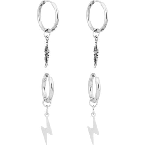 Lightning Bolt Earrings For Men Women Stainless Steel Charm Feather Earrings Korea Boy Hip Hop Stylish Kpop For Teen Earrings