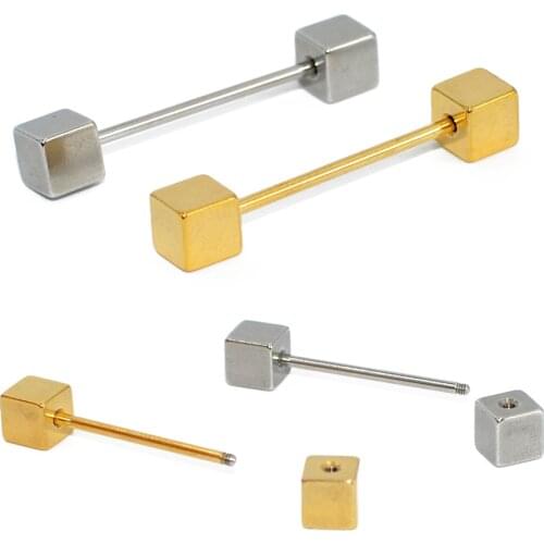 2 pieces Surgical Steel Square Straight Long Industrial Barbell Ring Earring Tongue Barbell Ring Tragus Helix Piercing Jewelry