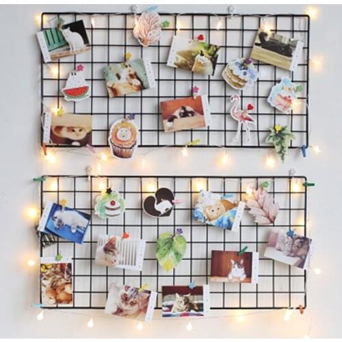 Nordic Home Wall Decoration Iron Grid Decor Photo Frame DIY Wall Art Display Storage Rack Holder Shelf Organizer with 2 Hooks