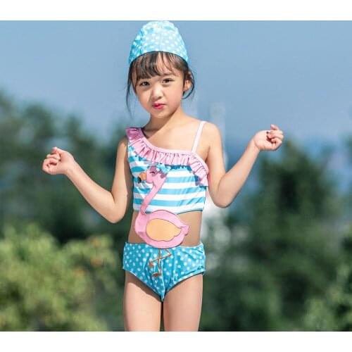 Girls One Piece Swimsuits Ruffle Rainbow Wave Swimwear Beach Bathing Suit flamingo Design