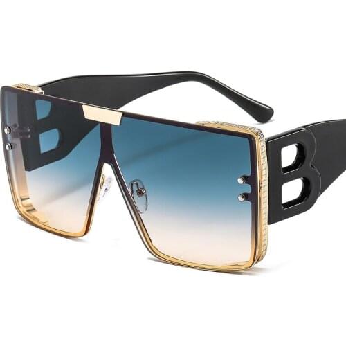 Fashion Large Frame B Letters Sunglasses Women 2021 Luxury Square Metal Sun Glasses Men Fashion Gradient Shades Lady