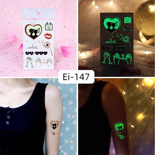 Tattoo Stickers Luminous Kids Girl Temporary Fake Tattoos Glow Paste on Face Arm Leg for Women Body Art Line Love Flower Sticker