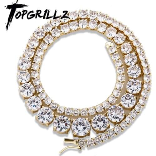 TOPGRILLZ New Irregular Tennis Chain Prong Setting AAA Stones Womens Choker Necklace Hip Hop Fashion Charm Jewelry For Gift