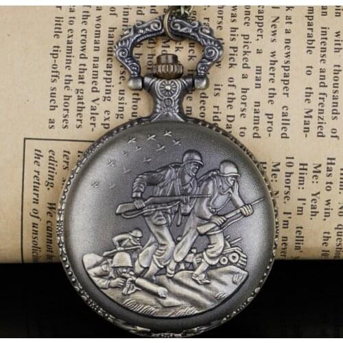 Steampunk Vintage Bronze Quartz Pocket Watch Fighter War with Chain for Men Women Pendant Necklace Watches