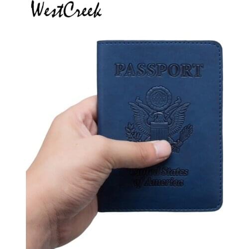 WESTCREEK Brand RFID Blocking USA Passport Clip Oil Edge Multi Card Holder Passport Case PU Ticket Holder