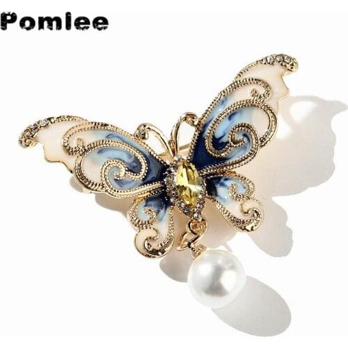 Pomlee Korean Fashion Dripping Pearl Butterfly Brooch Jwelry For Women Simple Enamel Cloud Broches Para Ropa Mujer