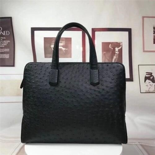 Genuine Real Ostrich Skin Passcode Closure Businessmen Briefcase Handbag Exotic Leather Male Large Top-handle Working Purse