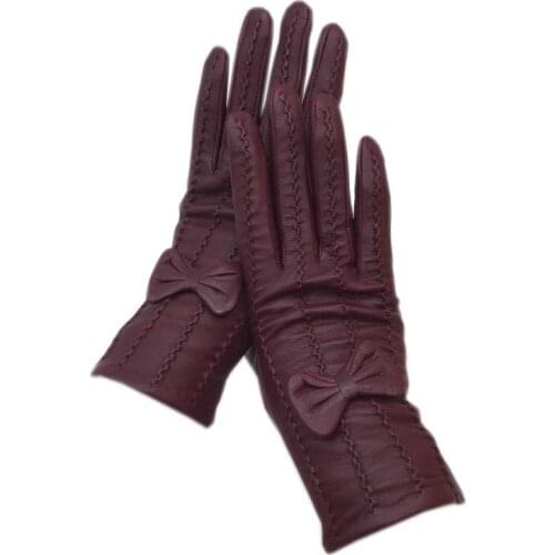 Gloves 2020 new ladies sheepskin wine red leather fashion winter warmth beautiful free shipping genuine leather driving outdoor