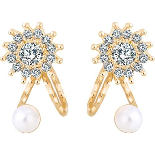 Lady Crystal Stud Earirng Fashion Snowflake Ear Cuff Clip Simulated Pearl Earrings Jewelry For Women Piercing Earrings