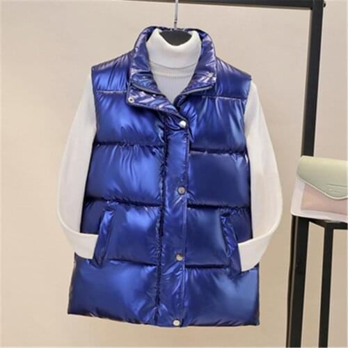 2020 Autumn Winter Woman Vest Waistcoat Women Stand Collar Short Cotton Vest Waistcoat Shiny Sleeveless Jacket Coat ZY5125