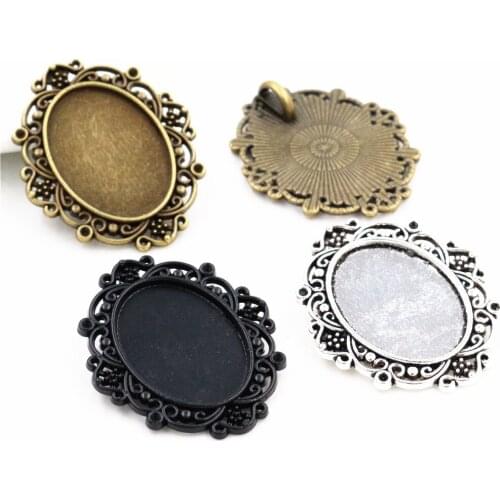 5pcs/Lot Fit 18x25mm Inner Size 3 Colors Plated Flowers Style Cameo Cabochon Base Setting Charms Pendant necklace findings