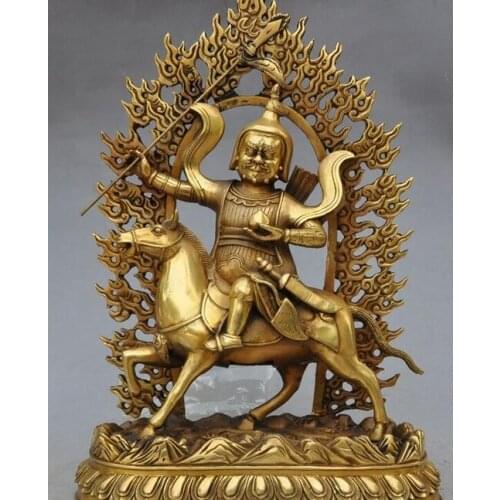 14"tibet buddhism brass fane joss Exorcism Palden Lhamo buddha ride horse statue