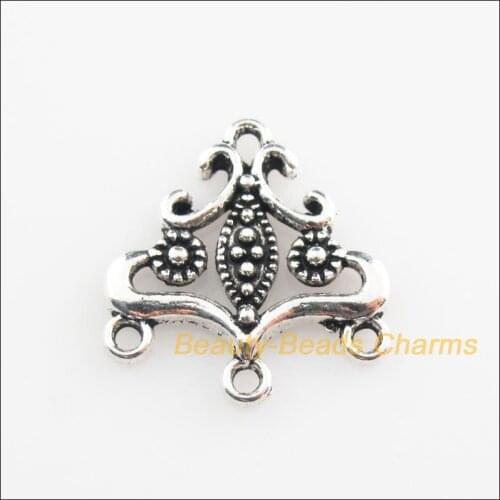25 New Connectors Triangle Flower Tibetan Silver Tone Charms 19.5x21mm