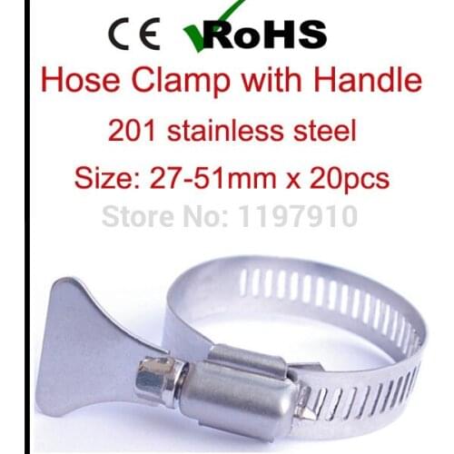 27mm-51mm x 20pcs American Style Bolt Hose Clamp Butterfly Handle 201 Stainless Steel Oil Tube Clips