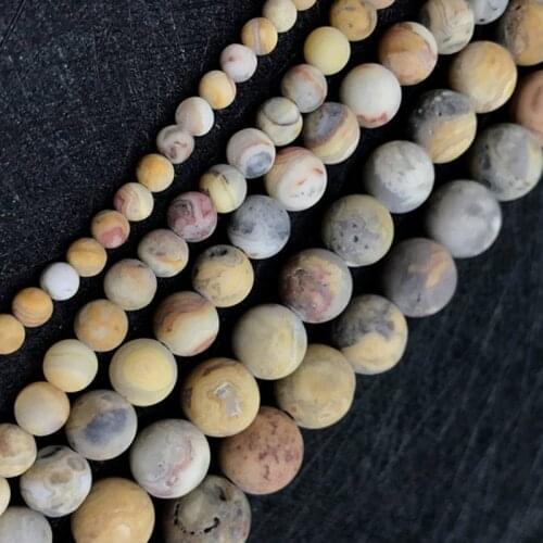 4-14mm Natural Round Matte Frost Yellow Crazy Lace Agates Beads For Jewelry Making Beads 15'' Needlework DIY Beads Trinket
