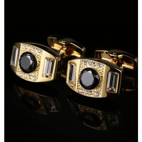 5Pairs/lot Elegant Black Crystal Cufflinks Copper Golden Cuff Links Shirt Cuff Button Mens Jewelry Wedding Gift Embeded