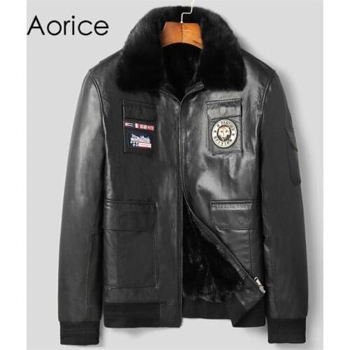 Aorice Men Genuine Sheep Skin Leather Jacket Wool Fur Liner Coat Male Brand New Winter Fur Parka Jackets Coats MT121