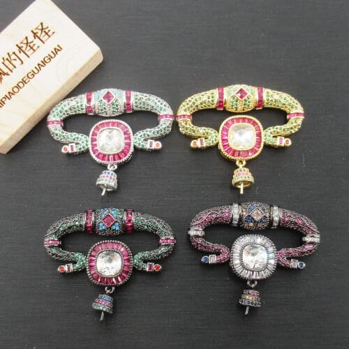 APDGG 38x45mm Gold plated cubic zircon CZ Micro Pave Snake type Connector Tassel Pendant necklace Bracelet Jewelry DIY