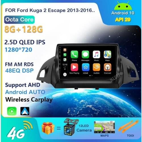 Carplay 4+64G Android 10 For Ford Kuga Escape 2013-2016 Car Radio Multimedia Video Player Navigation GPS 2 din Free Android Auto