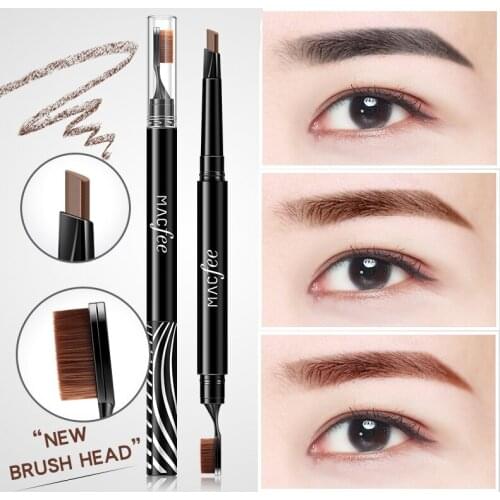 MACFEE automatic eyebrow pencil with tooth brush dual ended waterproof long lasting black coffee eyebrow tattoo pen MA007