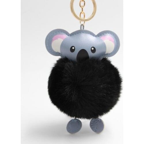 Cute koala Pompom Owl Keychain pom pom Key Chain Rabbit Fur Ball pompon Porte Clef Fluffy Leather Key Ring accessories Jewelry