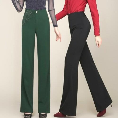 Spring Summer Fashion Formal Woman Green Black High Waisted Glitter Flower Pants , Office Ladies Women 4xl 5xl Straight Trousers