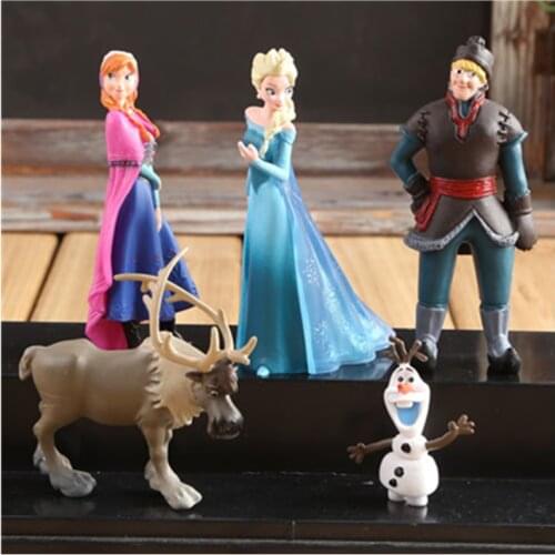 Disney Frozen 5pcs Anna Elsa Kristoff Sven Olaf PVC Action Figures Model Dolls Collection Birthday Gift Kids Toys