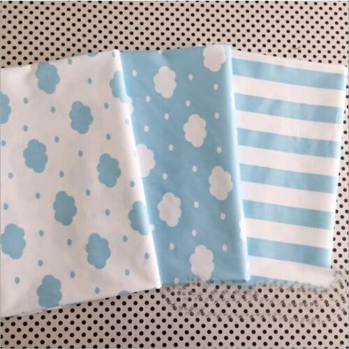 Blue Clouds Stripes Printing Syunss Cotton Fabric for Diy Handmade Pactwrok Sewing Tissue Kids Bedding Home Textile Doll Made
