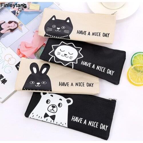 Kawaii Cat Canvas Pencil Case Cute Animal Bear Pencil Bag School Supplies Student Stationery Gift Pencil Box Pencil Bag HOT