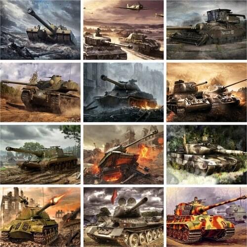 HUACAN 5D DIY Diamond Painting Tank Full Square Drill Diamond Embroidery Cross Stitch Landscape Mosaic Picture Home Decor