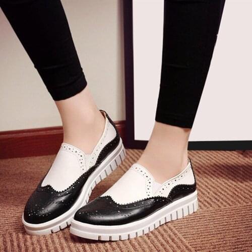Flat Platform Loafer Casual Women Shoes Slip on Creepers Shoes Flats Vintage Oxford 2020 Round Toe Black and White Ladies Shoes