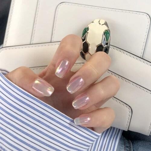 Mini pink mirror pure color false nails french 24pcs with glue bride ins beautiful fake nails short size lady full nail tips