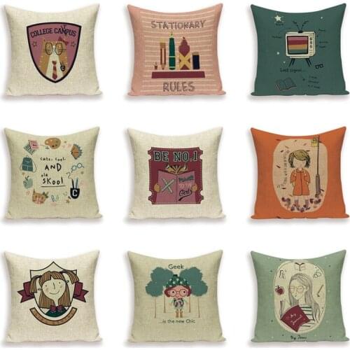 Cartoon Girl Pillows Cover Portrait Book Cushion Covers Linen Pillow Case Letter Home Decoration Sofa Bed Cushions Cases Kissen